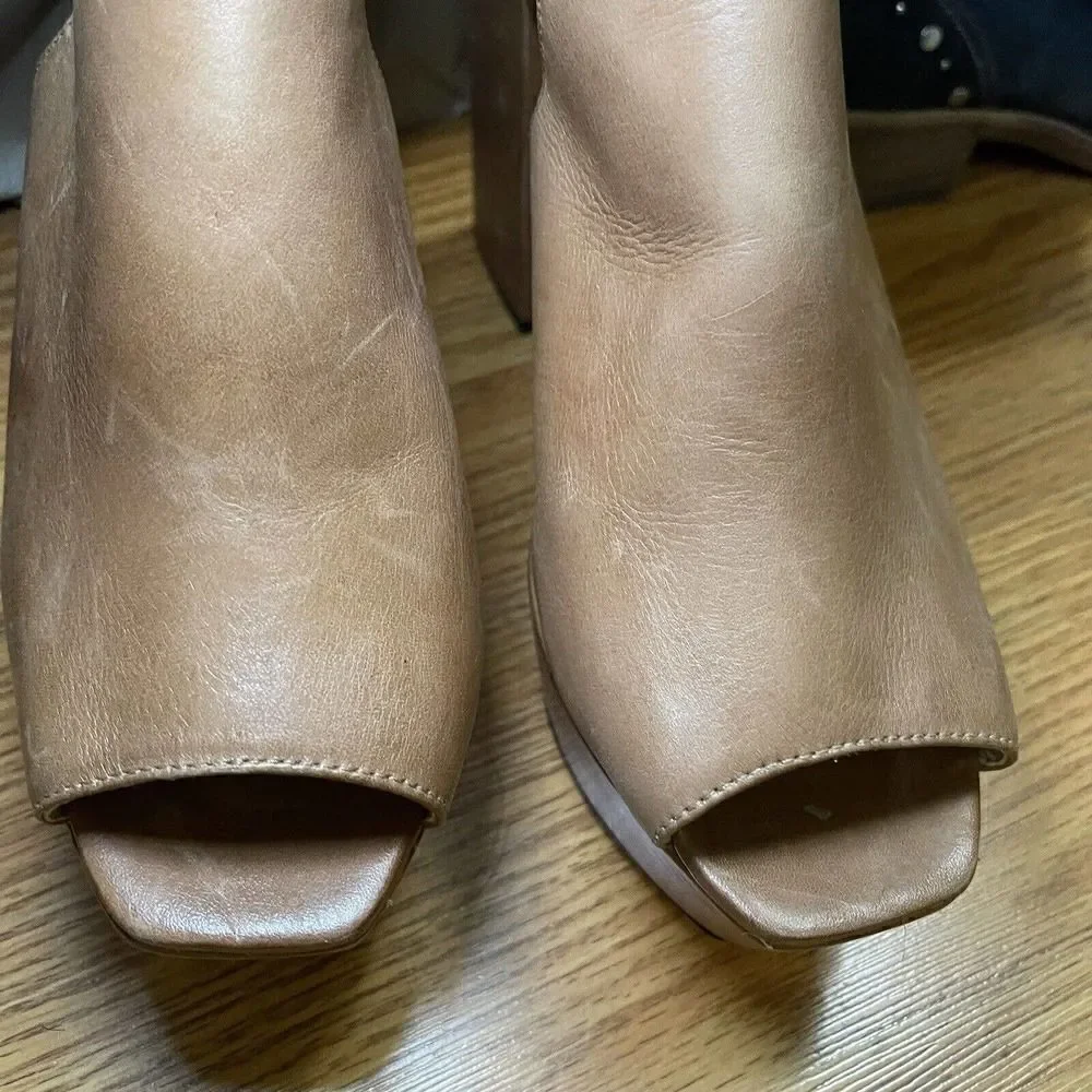 SCHUTZ Brown Soft Leather Peep toe slingback platform heels size US 9